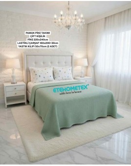 ETEHOMETEX ÇİFT KİŞİLİK %100 PAMUK HAVUZLU PİKE TAKIMI YEŞİL 8696474232073